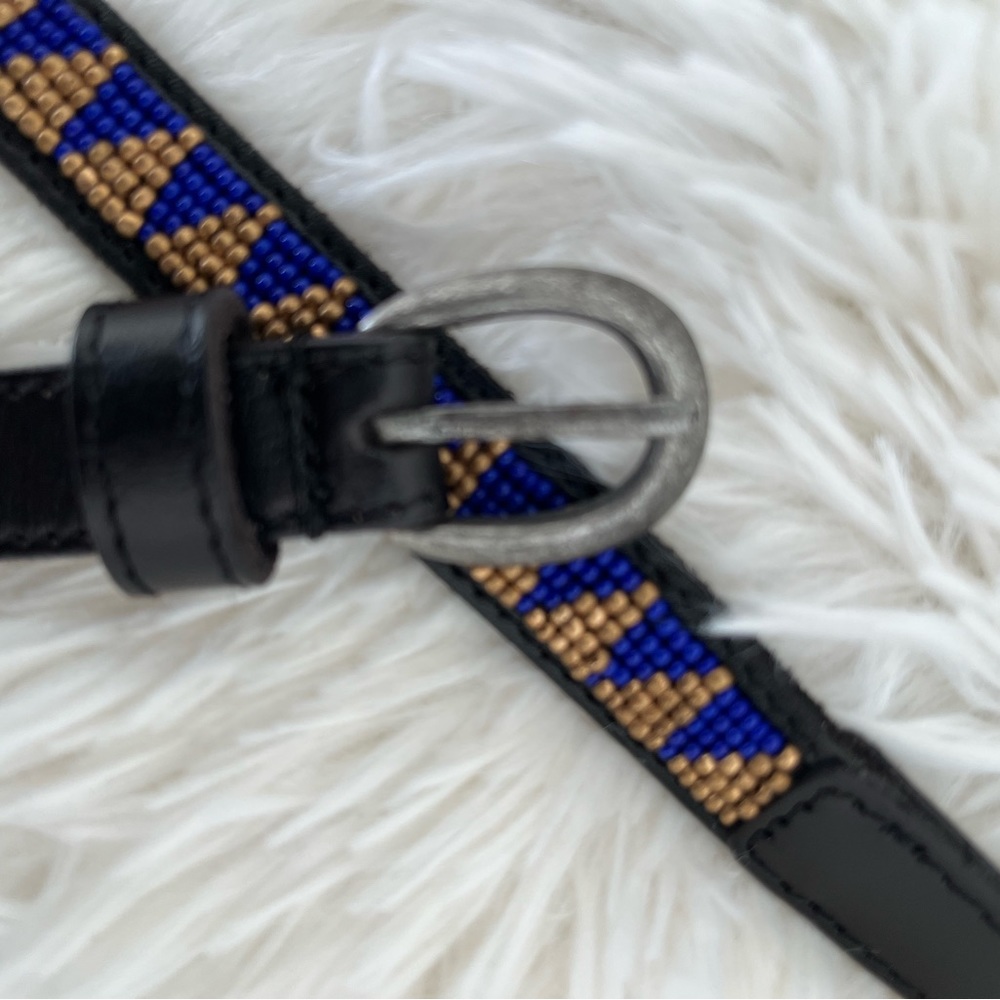 Lucky Brand Blue/Purple Geo Black Leather skinny belt size M .. NWT